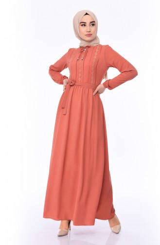Brick Red Hijab Dress 1193-04