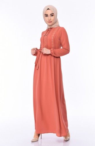 Ziegelrot Hijab Kleider 1193-04
