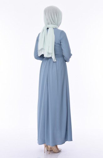 Nakışlı Kuşaklı Elbise 1193-05 Mavi