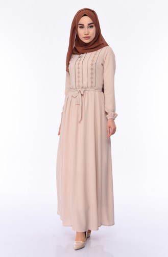 Beige Hijab Kleider 1193-07