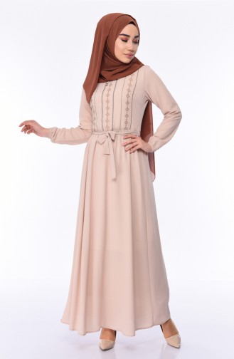 Beige Hijab Dress 1193-07
