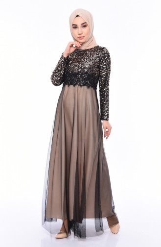 Beige Hijab Evening Dress 3804-01