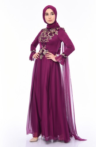 Plum Hijab Evening Dress 4538-03