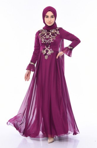 Plum Hijab Evening Dress 4538-03