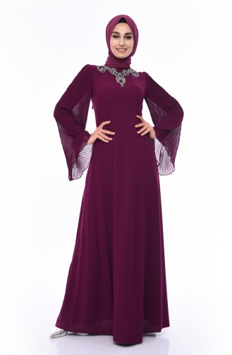 Plum Hijab Evening Dress 4541-04