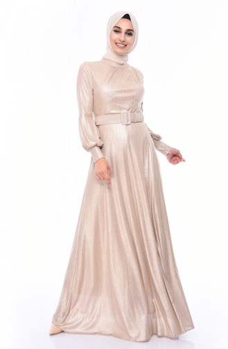 Beige Hijab Evening Dress 0050-02