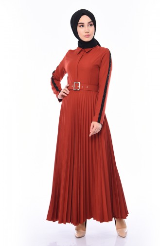 Ziegelrot Hijab Kleider 81714-03
