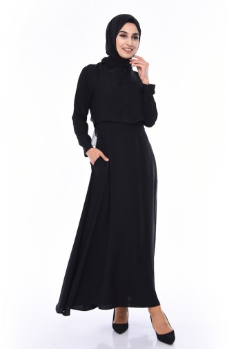 Schwarz Hijab Kleider 7058-06