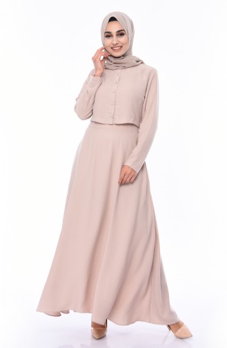 Beige Hijab Dress 7058-07