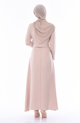 Beige Hijab Dress 7058-07