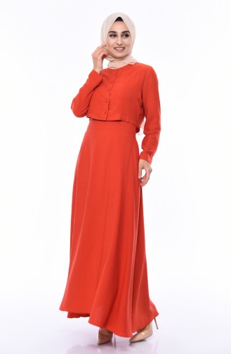 Brick Red Hijab Dress 7058-08
