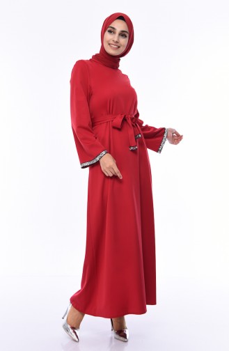 Weinrot Hijab Kleider 5603A-02