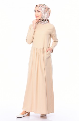 Beige Hijab Kleider 3092-07