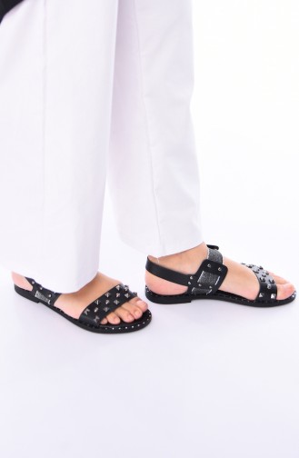 Bayan Zımbalı Sandalet 3808-01 Siyah
