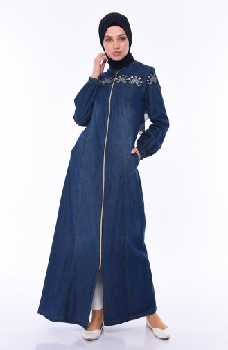 Abaya Jean Brodée 5163-02 Bleu Jean 5163-02