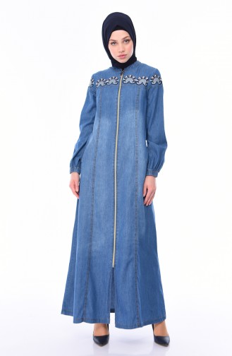 Abaya Jean Brodée 5163-01 Bleu Jean 5163-01