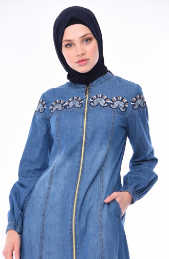 Abaya Jean Brodée 5163-01 Bleu Jean 5163-01