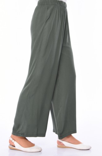 Yazlık Bol Paça Pantolon 25035-01 Koyu Yeşil