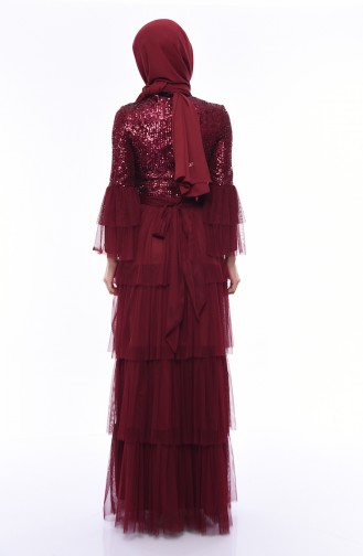 Claret Red Hijab Evening Dress 1150-05