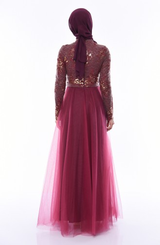 Plum Hijab Evening Dress 4524-04