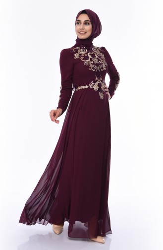 Plum Hijab Evening Dress 4534-04