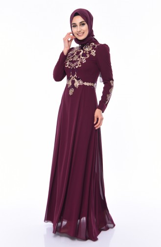 Plum Hijab Evening Dress 4534-04