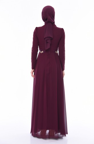 Plum Hijab Evening Dress 4534-04