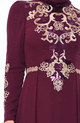 Plum Hijab Evening Dress 4534-04