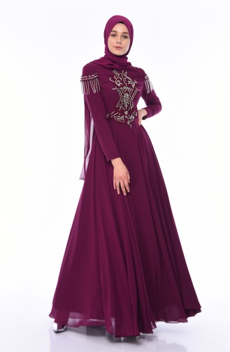 Plum Hijab Evening Dress 4539-05