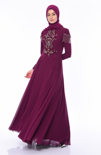 Plum Hijab Evening Dress 4539-05