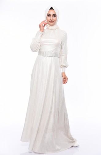 Ecru Hijab Evening Dress 0050-03