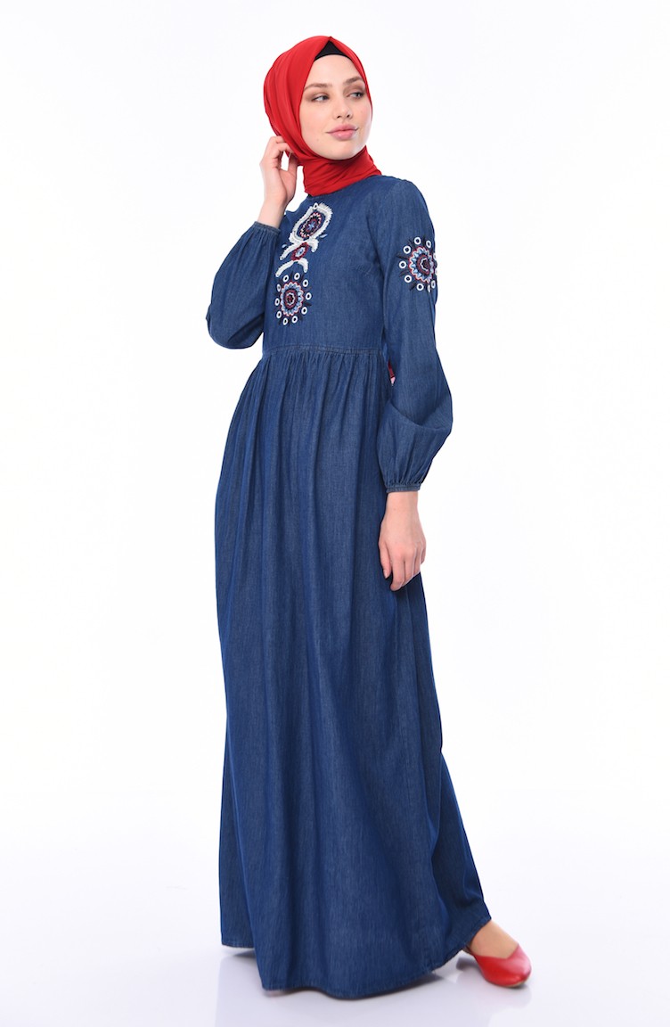 Navy Blue Hijab Dress 4024-01 | Sefamerve