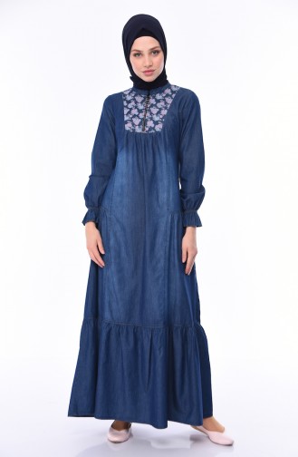 Navy Blue Hijab Dress 4057-01