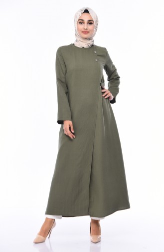 Abaya en Lin 6824-06 Vert Khaki 6824-06