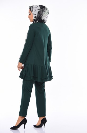 Volanlı Tunik Pantolon İkili Takım 2234-02 Zümrüt Yeşili