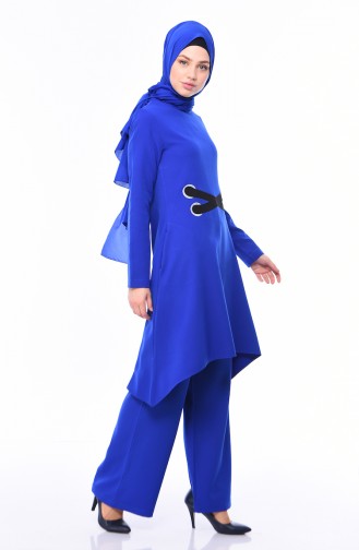 Asimetrik Tunik Pantolon İkili Takım 99206-05 Saks