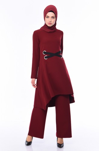 Asymmetric Tunic Trousers Double Suit 99206-08 Dark Burgundy 99206-08