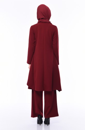 Asimetrik Tunik Pantolon İkili Takım 99206-08 Koyu Bordo