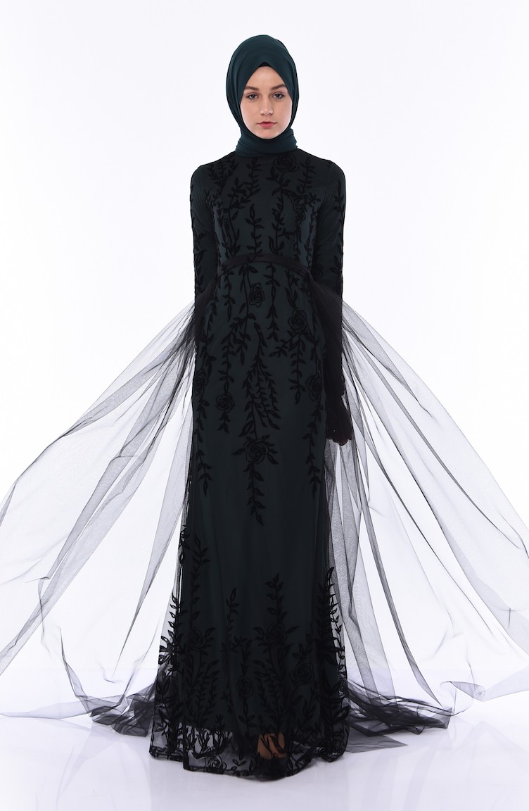 Emerald Green Hijab Evening Dress 1200501 Sefamerve