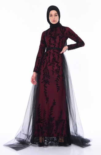 Claret Red Hijab Evening Dress 12005-03