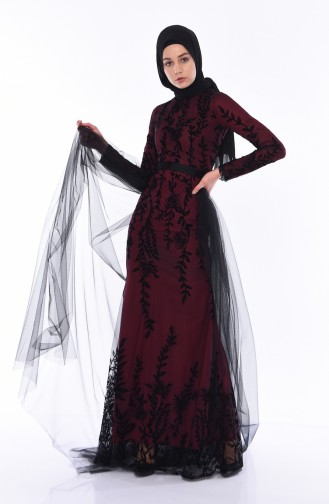 Weinrot Hijab-Abendkleider 12005-03