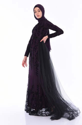 Purple Hijab Evening Dress 12005-05