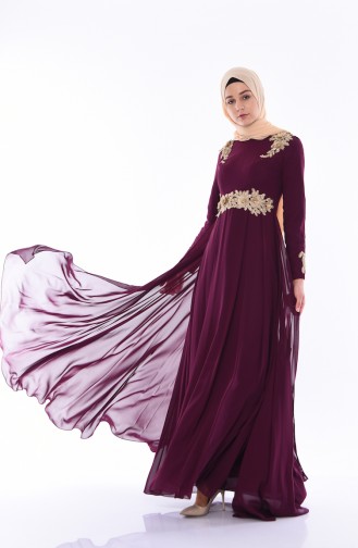 Plum Hijab Evening Dress 4546-04