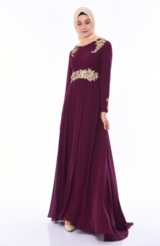 Plum Hijab Evening Dress 4546-04