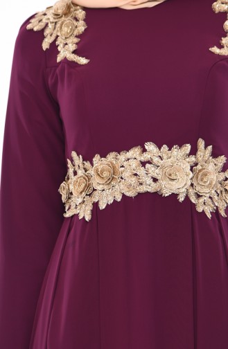 Plum Hijab Evening Dress 4546-04