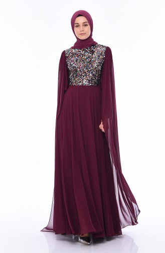 Robe de Soirée à Paillettes 4556-01 Plum 4556-01