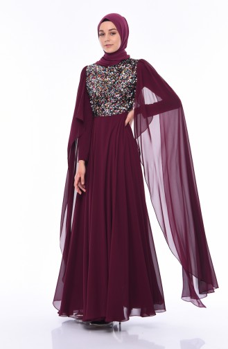 Plum Hijab Evening Dress 4556-01