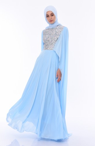 Baby Blue Hijab Evening Dress 4556-06