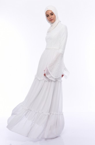 White Hijab Evening Dress 0049-04