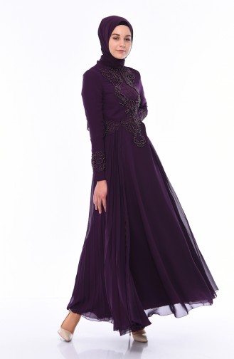 Purple Hijab Evening Dress 8010-01